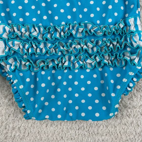 Ruffle Butts Girls Rash Guard 12-18M Blue Long Sleeve Polka Dot One Piece Swim - Picture 8 of 8